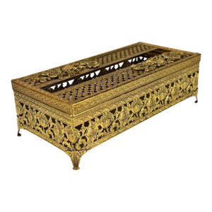 Vintage Italian Rococo Baroque Gold Gilded Pierced Tissue Box Holder