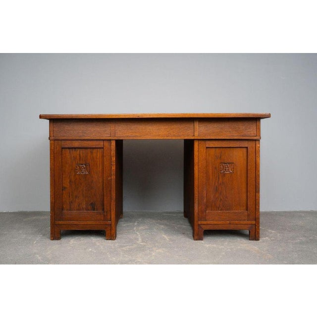 Wood Early 20th Century Art Nouveau Desk in Oak For Sale - Image 7 of 18
