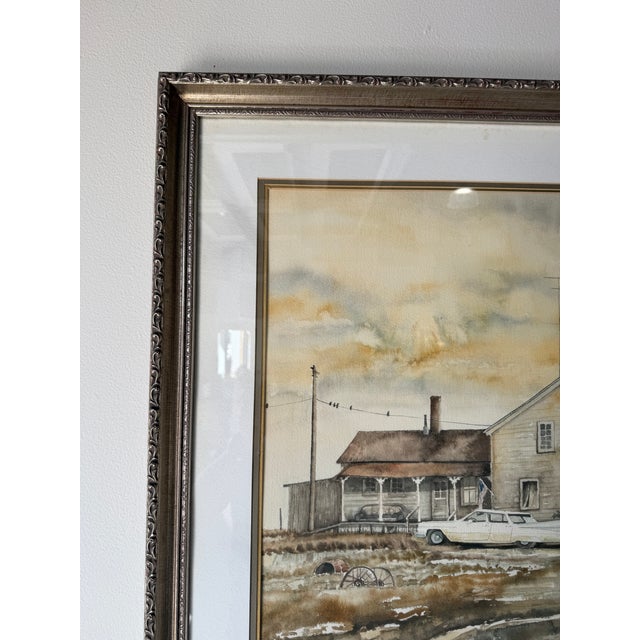 1970s 1970s Jamie McElhiney Original Farmhouse Landscape Watercolor Painting, Framed For Sale - Image 5 of 12