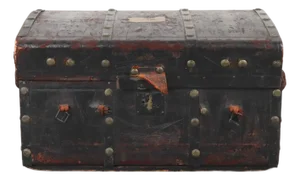 Antique Black Leather Luggage Travel Trunk