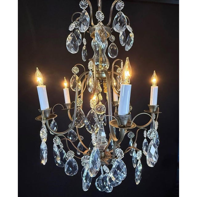 Art Nouveau Antique French Bronze & Crystal Chandelier For Sale - Image 3 of 8