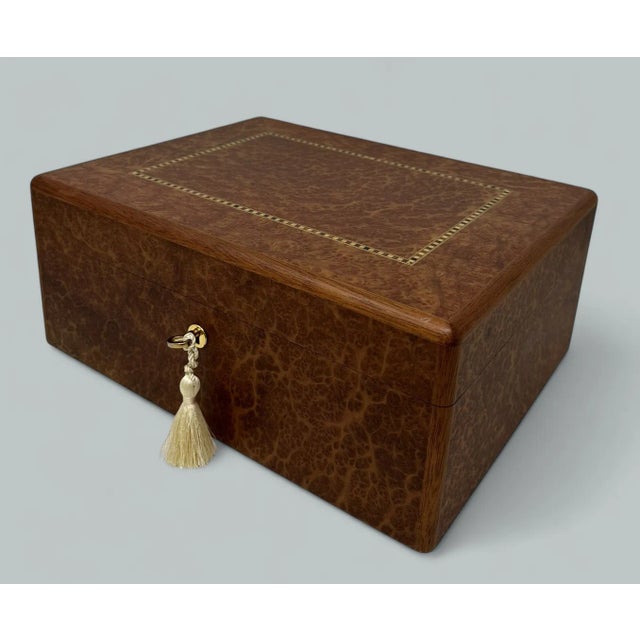 Burl Walnut Vintage Handmade Jewelry Casket Box Manning of Ireland Irish New For Sale - Image 6 of 10