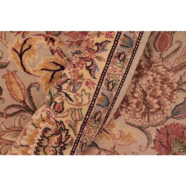 Textile Shabby Chic Floral 1990's Pak-Persian Taupe/Gold Wool Rug - 5'11'' X 9'1'' For Sale - Image 7 of 9