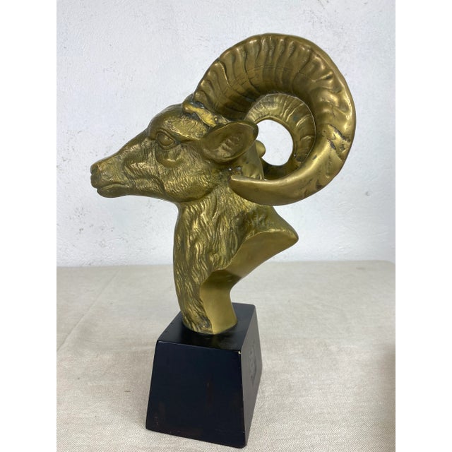 Mid Century Vintage Solid Brass Ramshead Bust For Sale - Image 9 of 11
