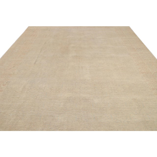 Modern Modern Peshawar Pakistani Handmade Floral Beige Wool Rug For Sale - Image 3 of 9