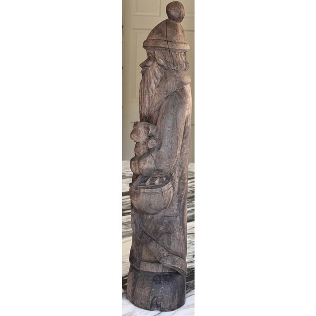 Vintage Hand Carved Wooden Old-World Scandanavian Santa For Sale - Image 4 of 12