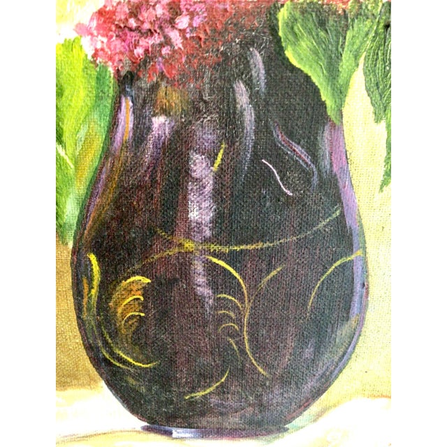 Purple Vintage Original Oil Painting “Lilacs in Vase” in Wood Frame For Sale - Image 8 of 13