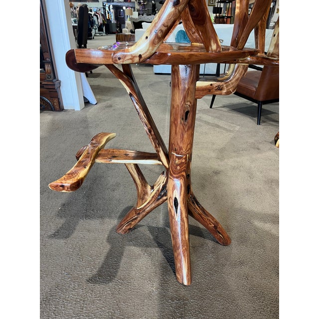 Brown Handcrafted All Wood Live Tree Counter Stool For Sale - Image 8 of 11
