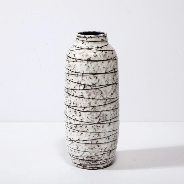 Mid-Century Modernist White and Earth Toned Horizontally Striated Ceramic Vase For Sale - Image 9 of 13
