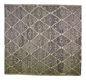 Vintage Turkish Anatolian Hand Knotted Organic Wool Natural Color Fine Weave Kilim,8'9"x9'5"