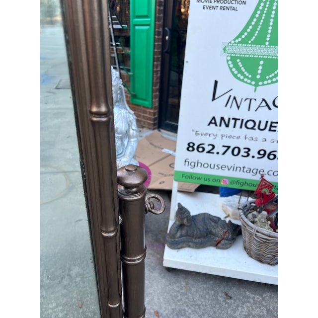 Mid-Century Modern 1970s Bronze Wooden Bamboo Floor Mirror For Sale - Image 3 of 6