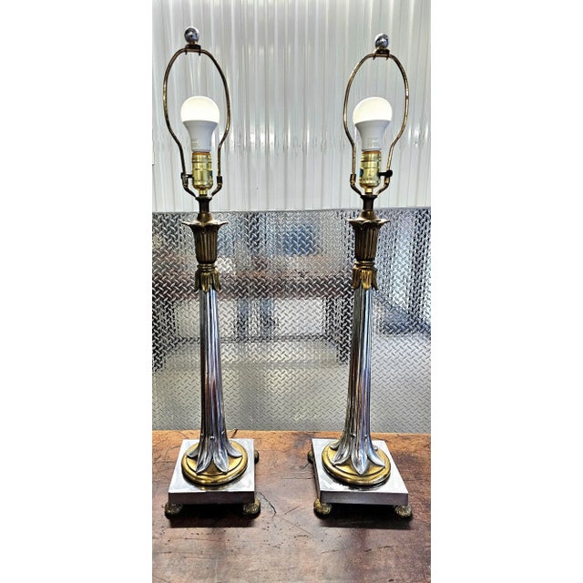 Chrome Early 20th Century Tyndale Hollywood Regency Chrome and Brass Table Lamps - a Pair For Sale - Image 8 of 11