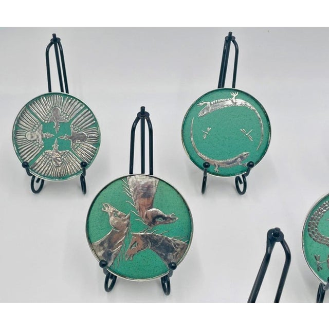 1980s Set of 6 Porcelain & Pure Silver Drink Coasters & Holder by Emilia Castillo For Sale - Image 16 of 18