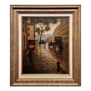 Frank Coburn -1890s New York Early Evening Busy Street Scene-Oil Painting