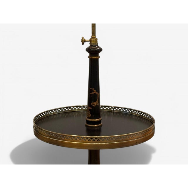 Chinoiserie Style, Crackle Lacquer, Giltwood, Floor Lamp With Shelf, Usa, 20th C For Sale In New York - Image 6 of 12