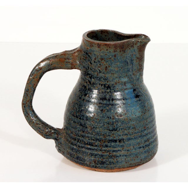 Vintage Signed Studio Art Pottery Blue Stoneware Pitcher Chairish