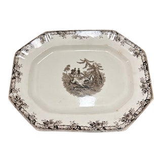Antique Staffordshire Brown Transferware Oval Platter, Wild Horse Hunt Scene, Circa 1860s For Sale