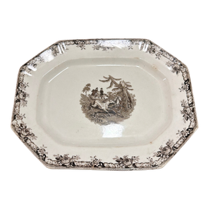 Antique Staffordshire Brown Transferware Oval Platter, Wild Horse Hunt Scene, Circa 1860s