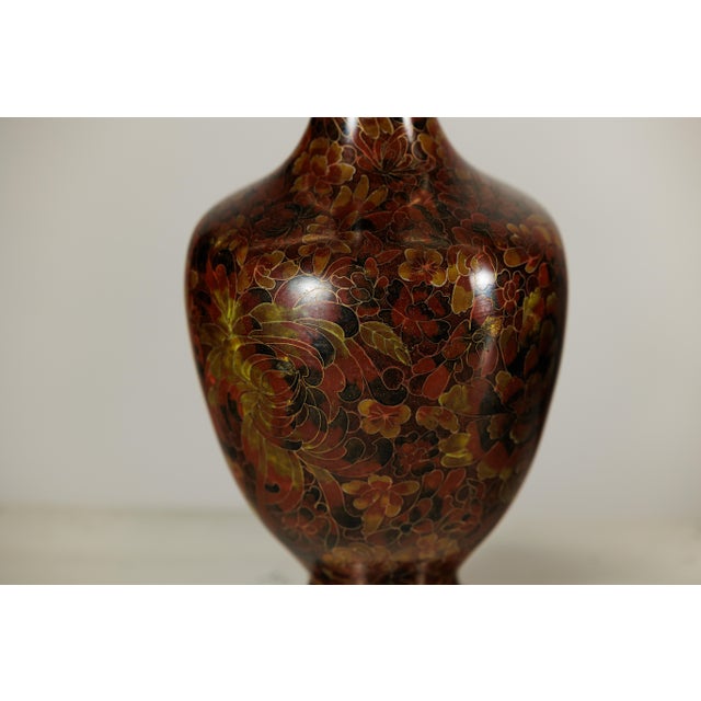 Cloisonné Vases with Warm Reddish Brown Ground and Floral Decoration - A Pair For Sale - Image 9 of 18