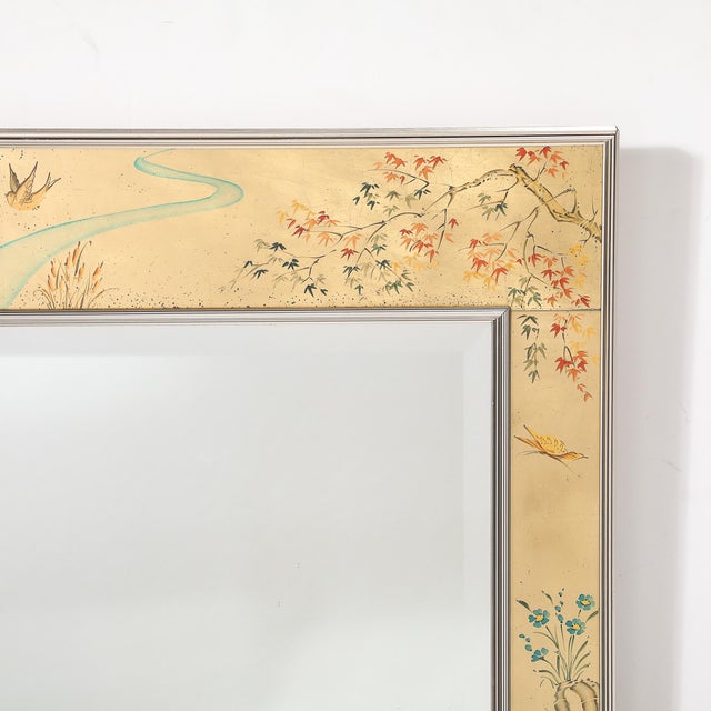 Brass Mid-Century Gilt Eglomise Chinoiserie Narrative Border Mirror Signed J Beukema For Sale - Image 8 of 14