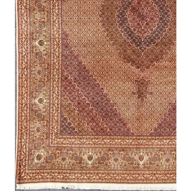 1970s Vintage Persian Tabriz Rug With Diamond Medallion Design in Rich Burgundy For Sale - Image 5 of 11