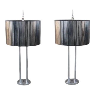 1970s Tall Nickel Mid-Century Modern Table Lamps - a Pair For Sale