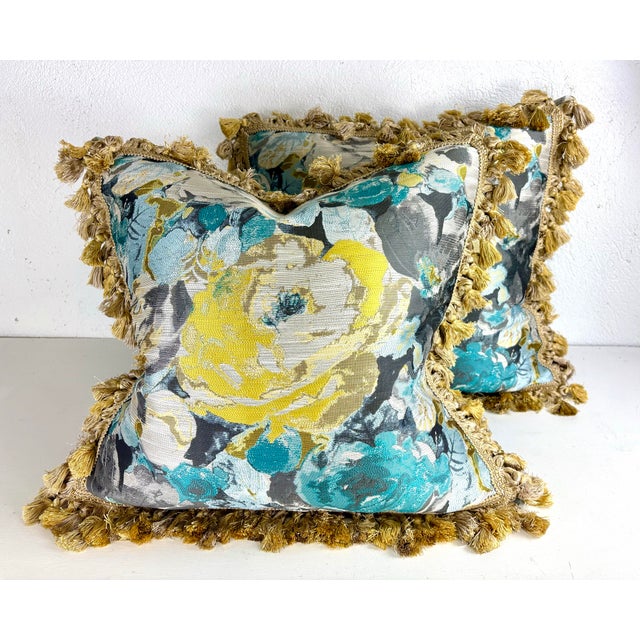 Robert Allen Vibrant Tasseled Floral Silk Pillows/Pair For Sale - Image 9 of 9