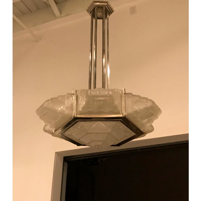 Silver French Art Deco Pendant Chandelier by Hanots For Sale - Image 8 of 13