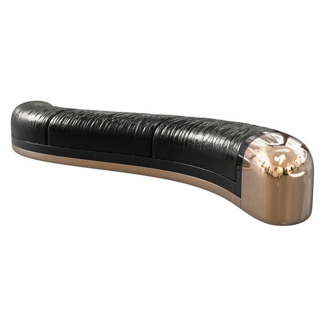 "Amendola" Bench, Bronze, Stainless Steel Details, Tailor Made Leather For Sale In Los Angeles - Image 6 of 8