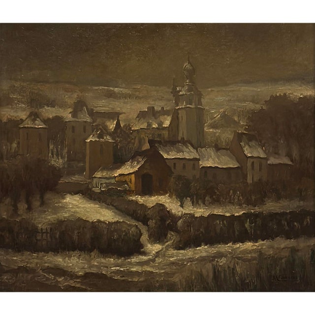 Beaux-Arts Framed Oil Painting on Board by Maurice Fourneau (1900-1990) 'Winter Village' For Sale - Image 3 of 15