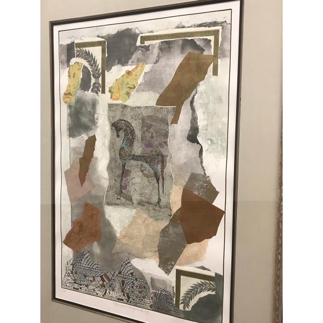Pair of Original Mixed Medium Gouache Paint & Paper Collage Art With Trojan Horses, Titled Mycenaean Fragments I and II by Liz Jardine For Sale - Image 9 of 12
