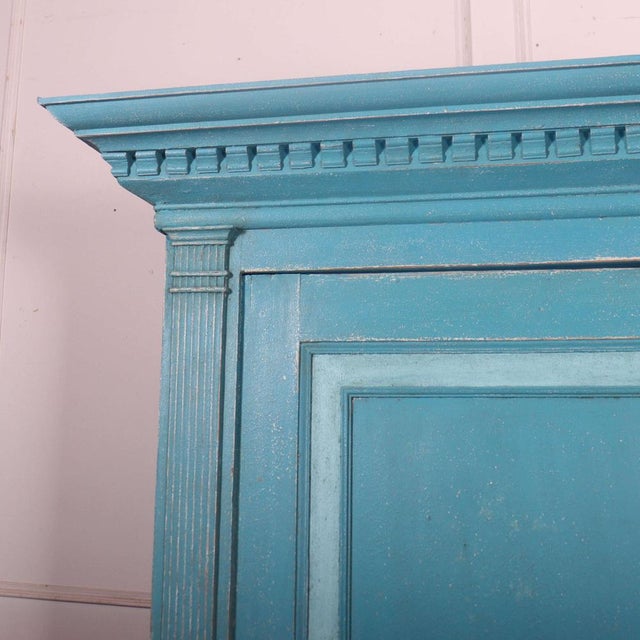 Stunning early 19th C Italian painted 2 door wardrobe, hanging one side and shelves the other. Nice architectural detail....