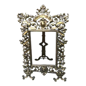 Vintage Brass Ornate Fruit Bowl and Crest Standing Picture Frame