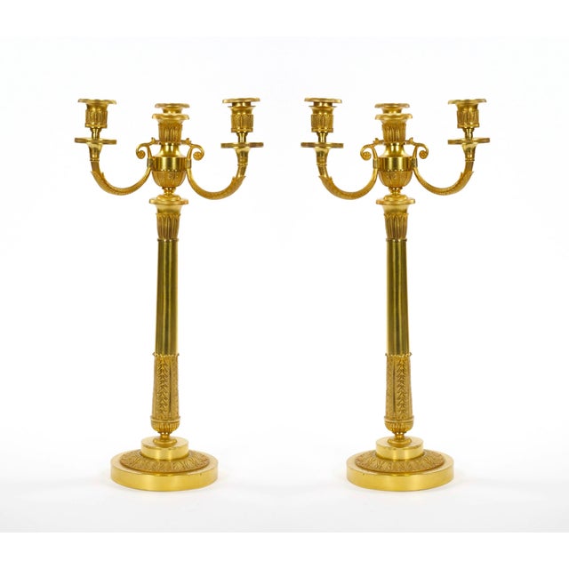 Pair 19th Century Italian Gilt Bronze Four-Light Candelabra Engraved Details For Sale - Image 11 of 11