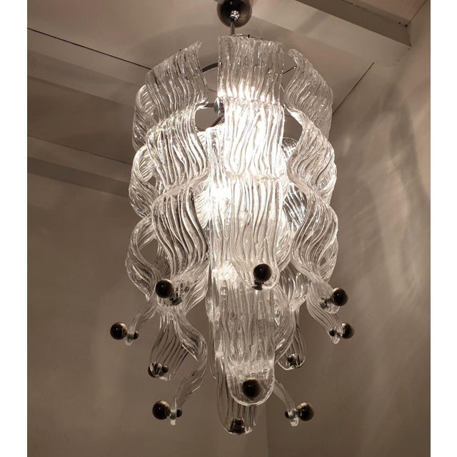 1970s Murano Glass and Chrome Chandelier, Mid Century Modern For Sale In Dallas - Image 6 of 15