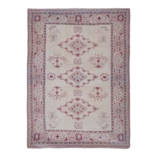 Hand Knotted Kurdish Tribal Rug Low Pile Pink Rug For Sale