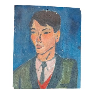 Mid-Century Modern Modernist Portrait of a Man, Oil on Plywood For Sale