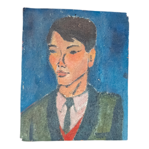 Mid-Century Modern Modernist Portrait of a Man, Oil on Plywood