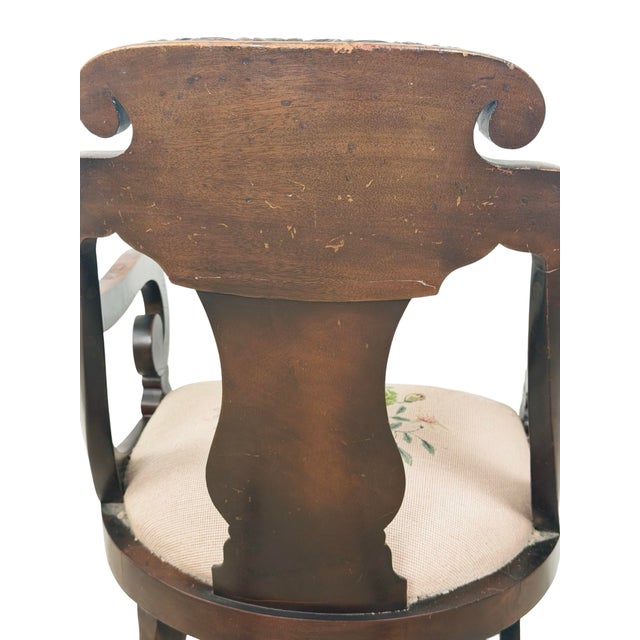 Antique American Carved Wood Rocking Chair With Needlepoint Seat For Sale - Image 17 of 18
