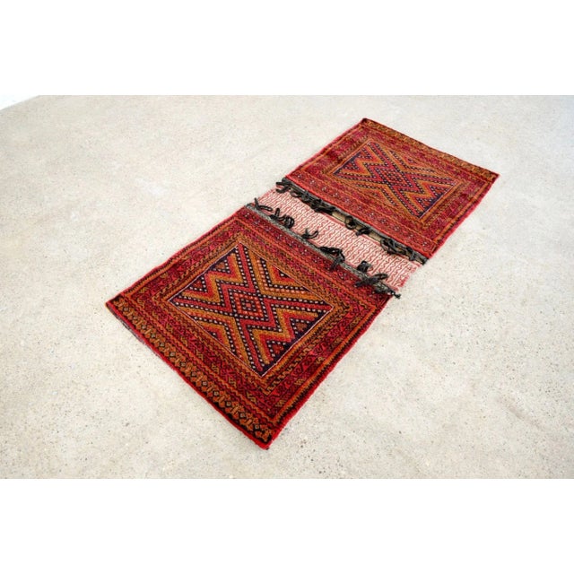 Red Vintage Red Afghan Baluchistan Wool Tribal Saddlebag For Sale - Image 8 of 11