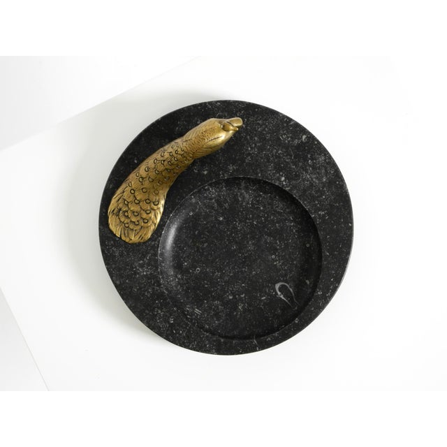 Metal Large Black Granite Valet Tray with a Brass Peacock, 1920s For Sale - Image 7 of 18