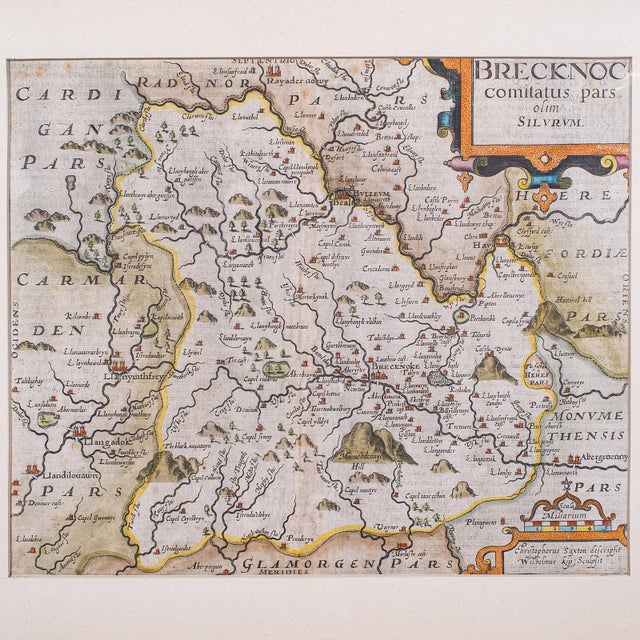 Antique Map, Brecknoc, Breconshire, English, Framed, Dual Sided, Jacobean, 1607 For Sale - Image 4 of 12