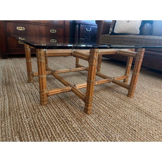 1990s Vintage Bamboo & Glass Coffee Table For Sale - Image 5 of 14
