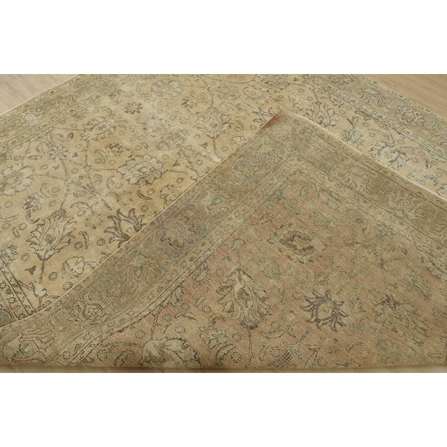 Tabriz Rug 9’7” X 11’9” Beige Wool Vintage Distressed Hand-Knotted Carpet For Sale - Image 14 of 15