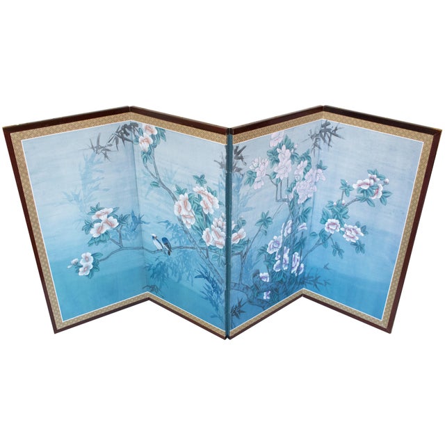 1970s Chinese Painted Silk Screen "Magnolia and Blue Jay" For Sale - Image 4 of 18