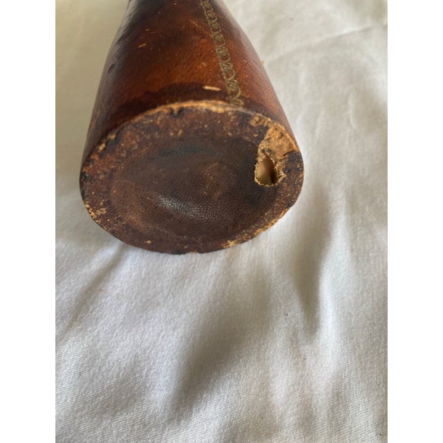 Brown Vintage Embossed Leather and Brass Salt Shaker For Sale - Image 8 of 9