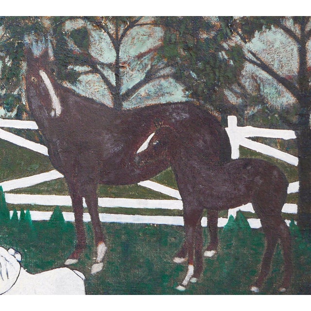 Abstract Folk Art Western Figurative Painting of a Cowboy, Horses, and a Dog, Early 20th Century For Sale - Image 10 of 10