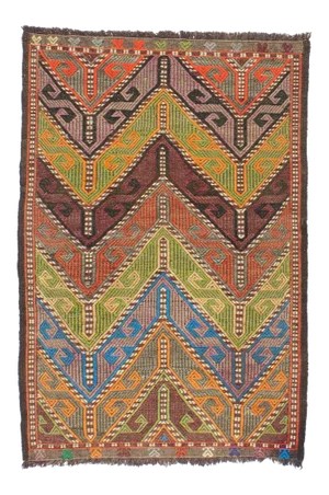 Small Vintage Turkish Embroidered Kilim Rug - 2′4″ × 3′5″