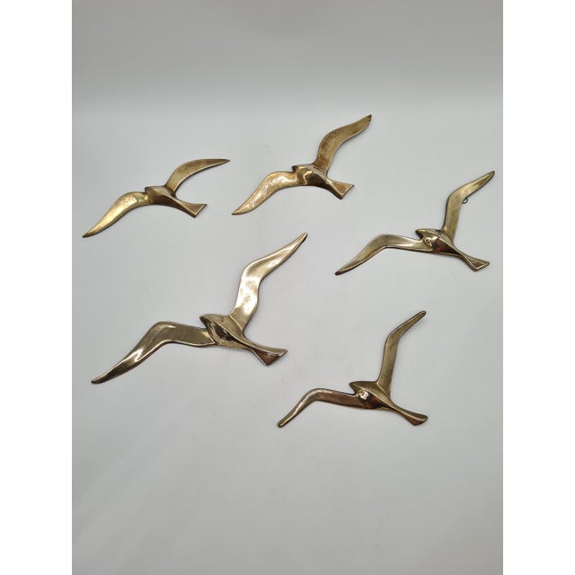Modernist Brass Wall Seagulls, 1960s, Set of 5 For Sale - Image 3 of 10