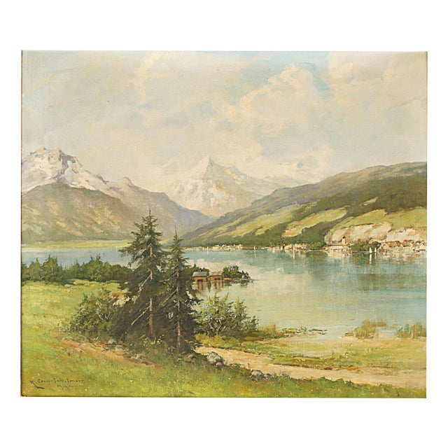 Karl Gross Sattelmair, Lake in the Alps, 1890s, Oil Painting For Sale